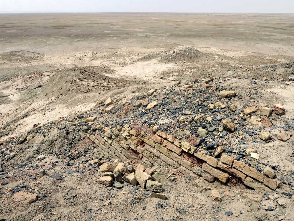Some of the baked bricks used in the construction of the Sumerian ziggurat at Eridu, southwest of Nasiriyah, Iraq, are s