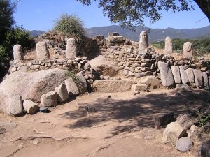 The central monument where broken statue-menhirs were reused as building stone
