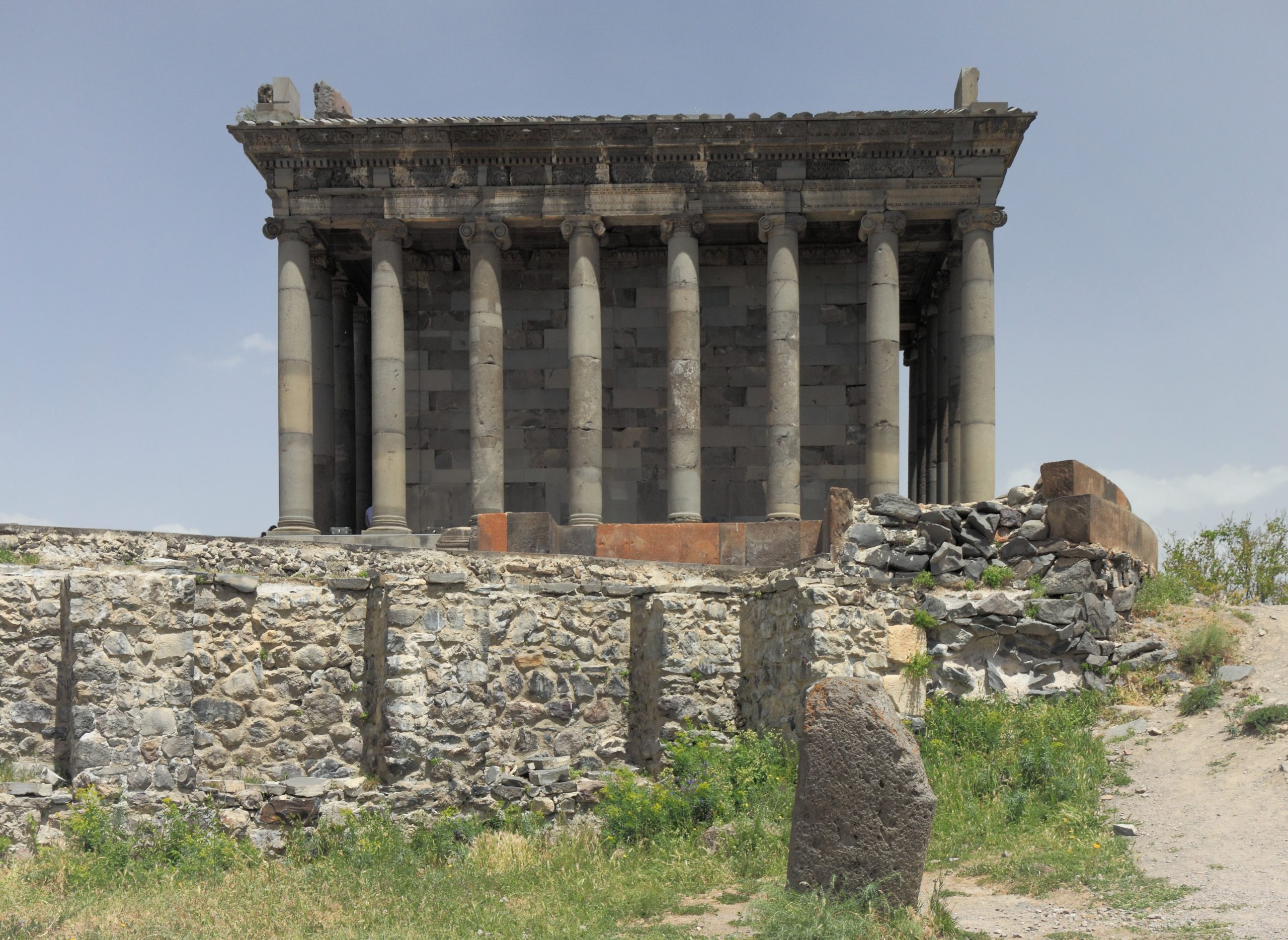 The temple of Garni seen among its colonnade