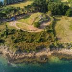 Aerial view of the Gavrinis cairn on its small island in the Gulf of Morbihan