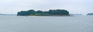 The island of Gavrinis set in the Gulf of Morbihan