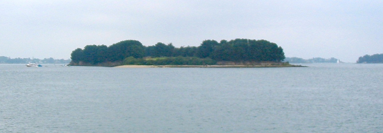 The island of Gavrinis set in the Gulf of Morbihan, once a hill on dry land