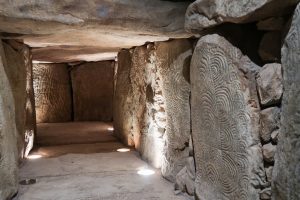 A replica of the Gavrinis passage showing its densely carved stones
