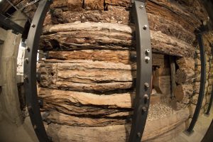 The wooden burial chamber inside the Midas tumulus at Gordion