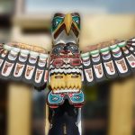 A carved totem pole