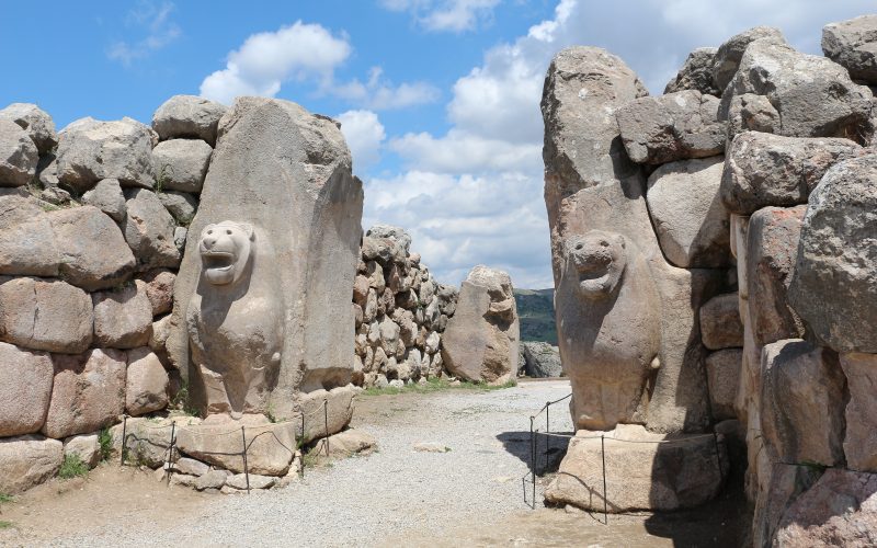 The reconstructed Lion Gate guarding an entrance to Hattusa