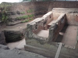 Excavated adobe structures at the Joya de Ceren archaeological site in El Salvador