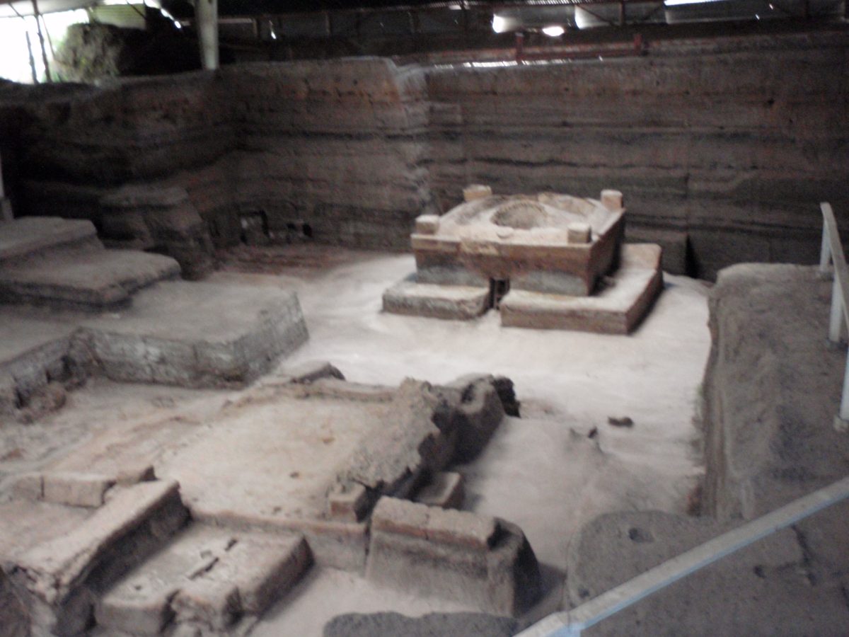 Preserved ancient village ruins covered by protective roofing at Joya de Ceren