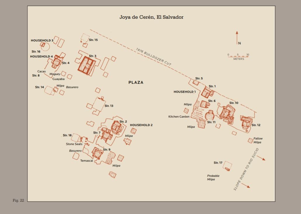 Archaeological site plan map of the excavated areas at Joya de Ceren
