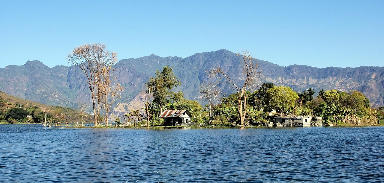 Highland lake and volcanoes in the K'iche' homeland of Guatemala