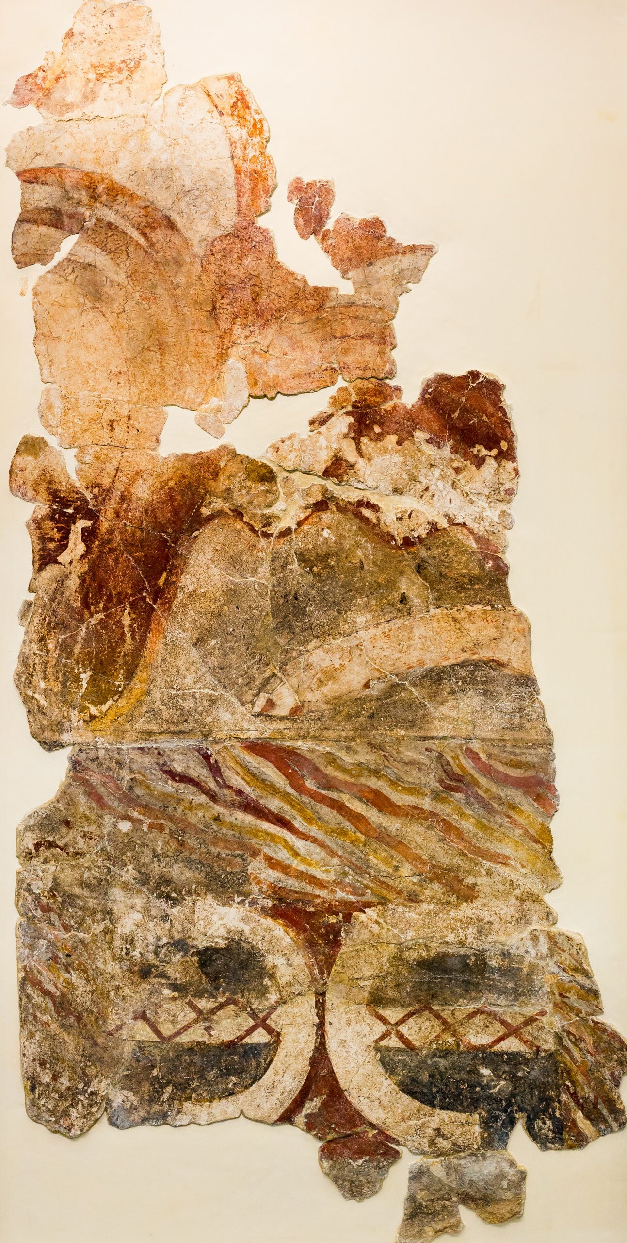 A restored fresco of griffins in a landscape from the throne room of Knossos, showing the Minoan love of vivid colour and living nature.