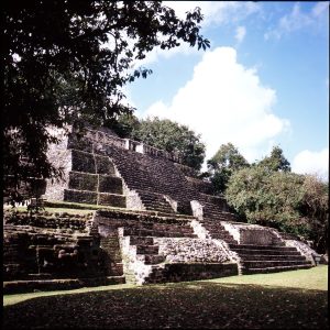 The Jaguar Temple at the ancient Maya city of Lamanai in Belize