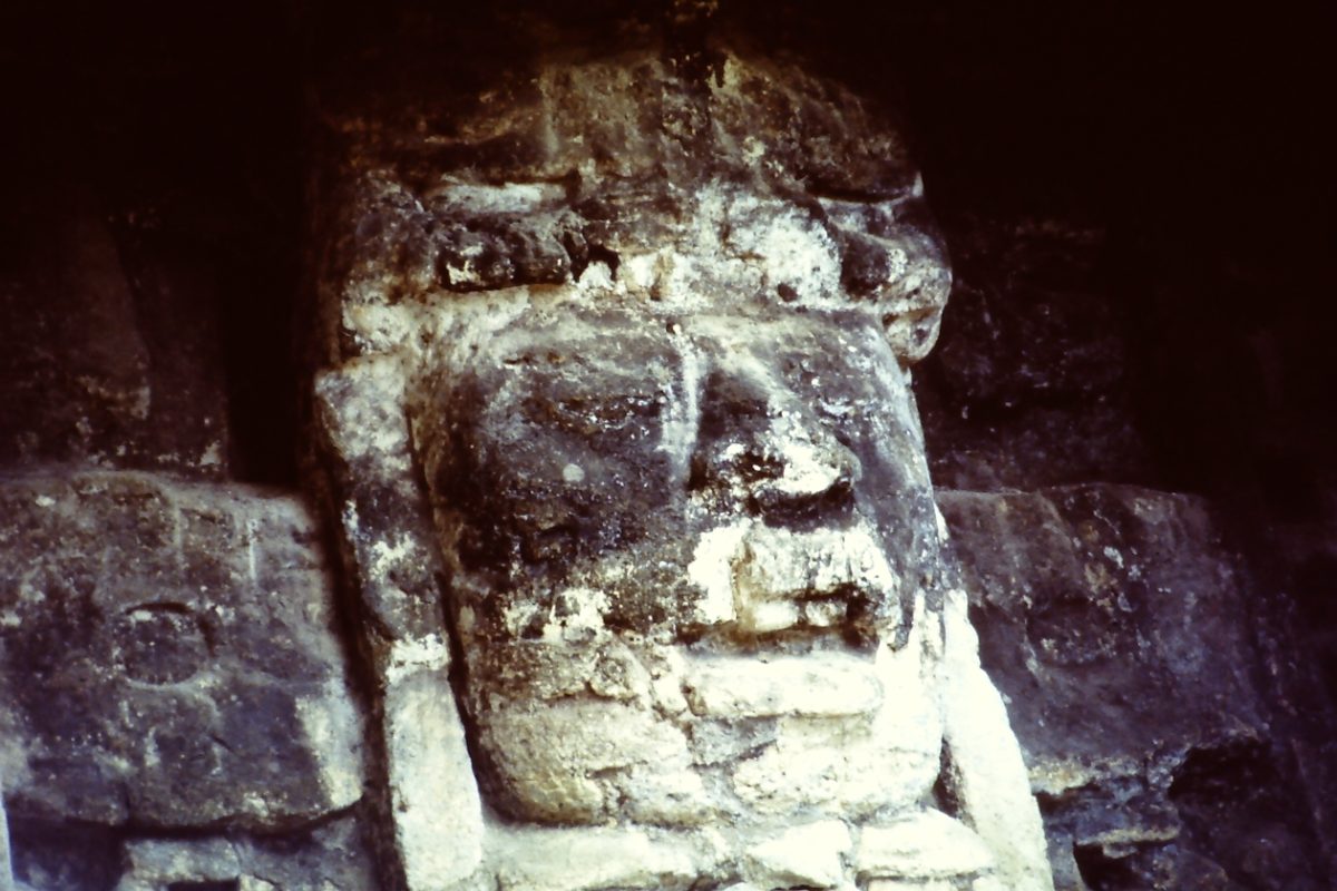 Close detail of carved stonework at the Lamanai ruins