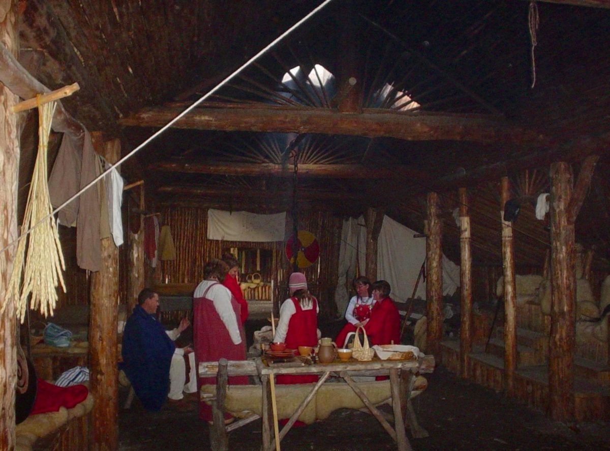 Hearth inside a reconstructed Norse building at L'Anse aux Meadows