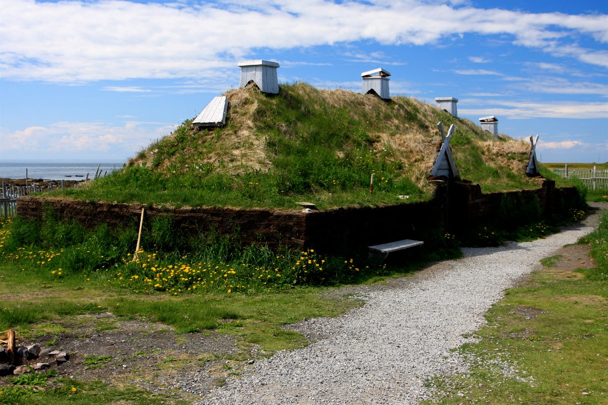 Reconstructed sod-roofed Norse longhouse at L'Anse aux Meadows