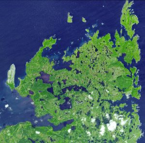Satellite image of L'Anse aux Meadows on the northern tip of Newfoundland