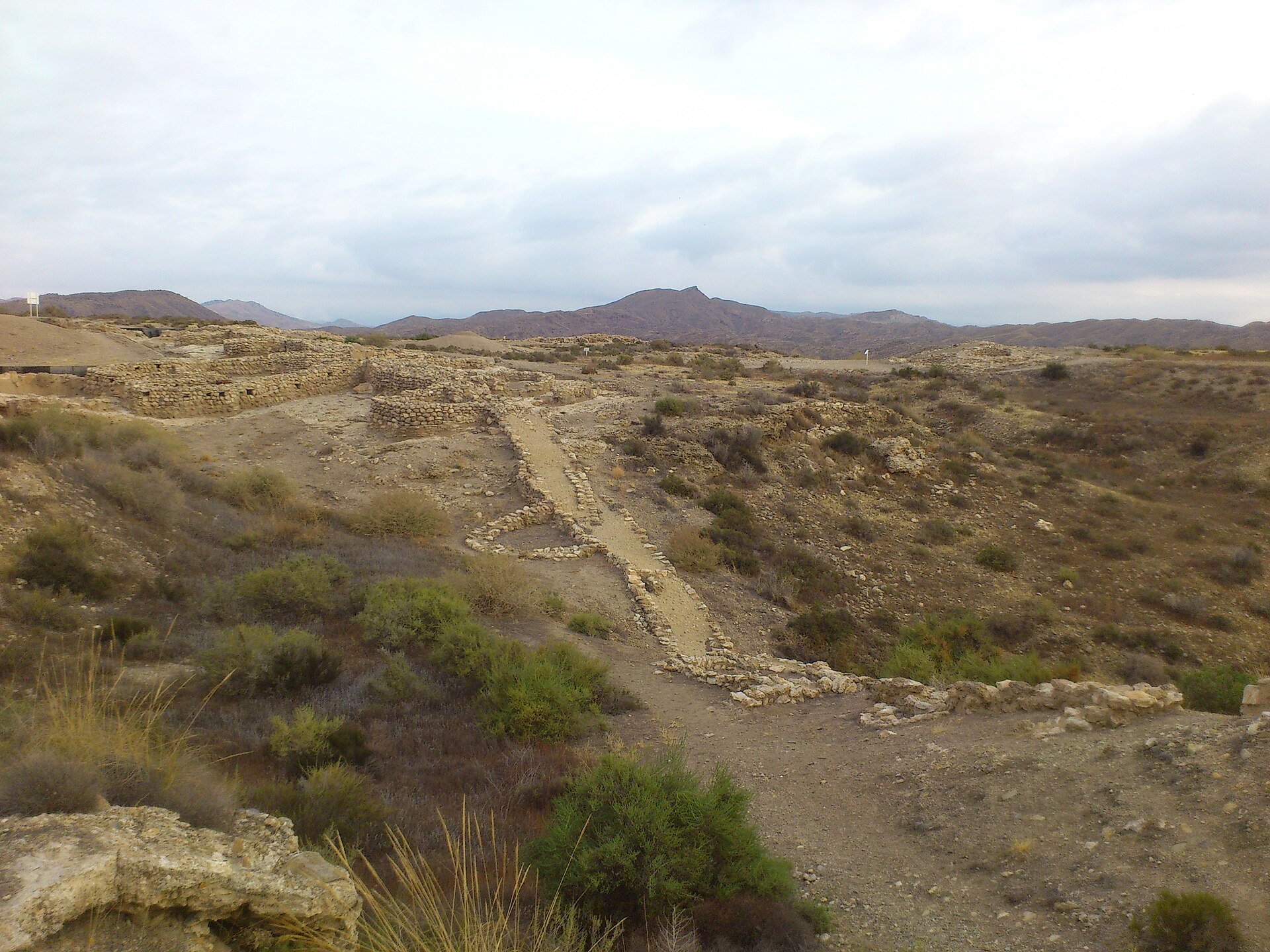 Overview of the Los Millares archaeological site above its river valley in Almería