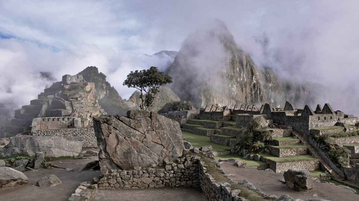 View of the Inca citadel of Machu Picchu in the Andes