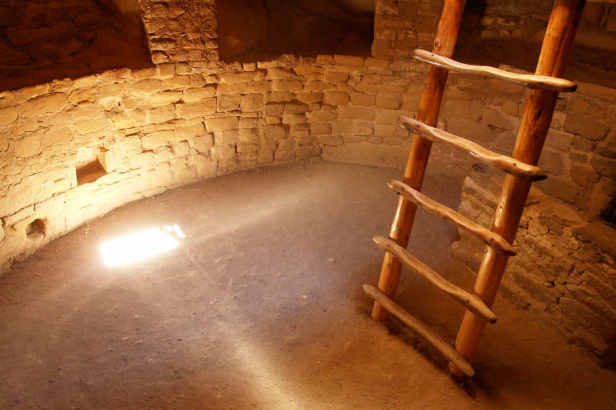Interior view of a kiva ceremonial chamber at Mesa Verde