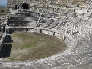 The orchestra and seating of the theater at Miletus