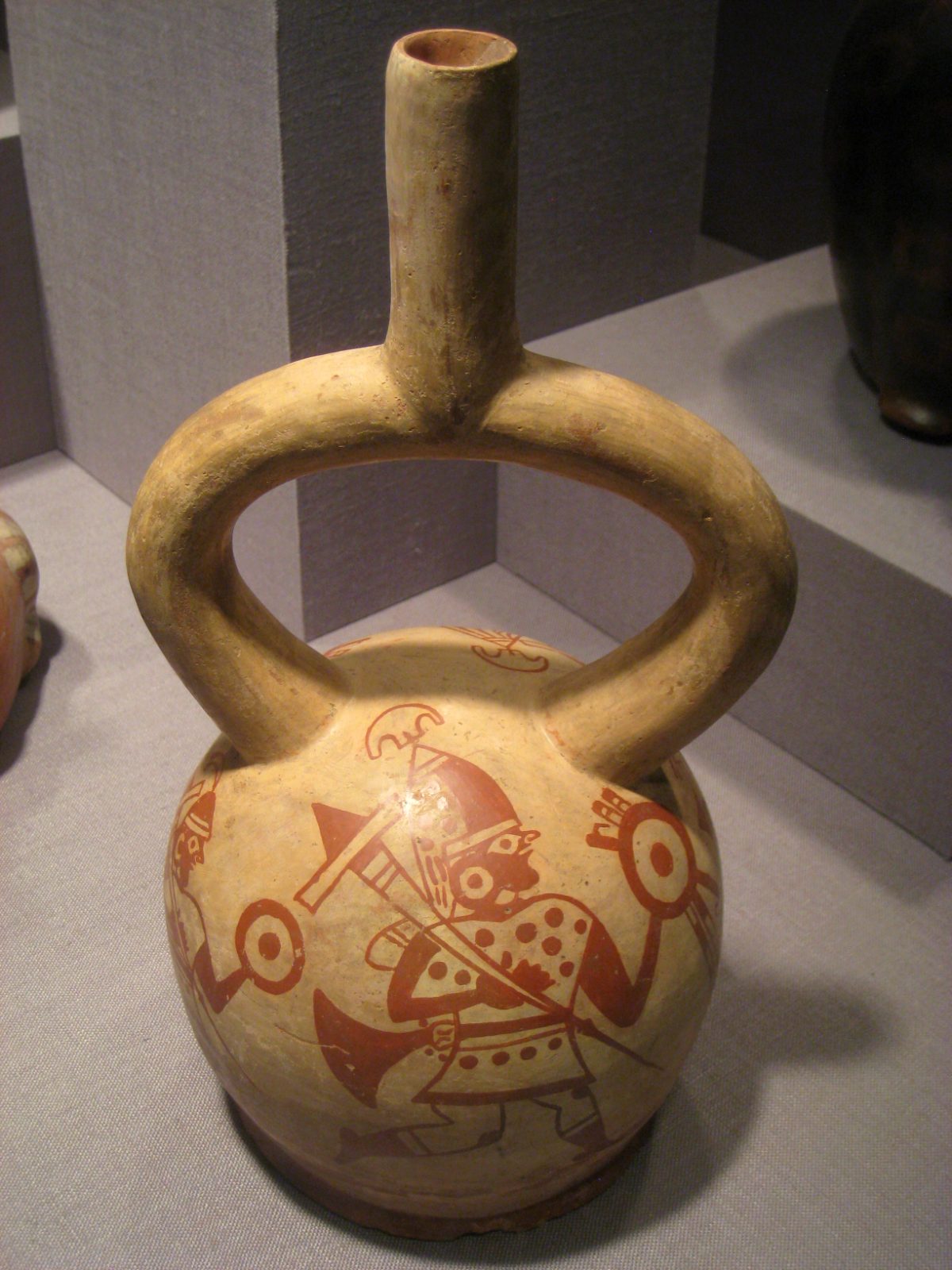A Moche culture stirrup-spout ceramic vessel from Peru's north coast