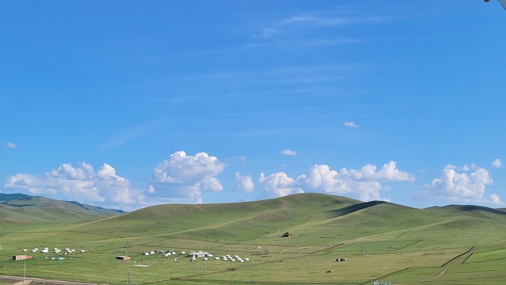 The endless grassland of the steppe, the cradle of the Mongol people.