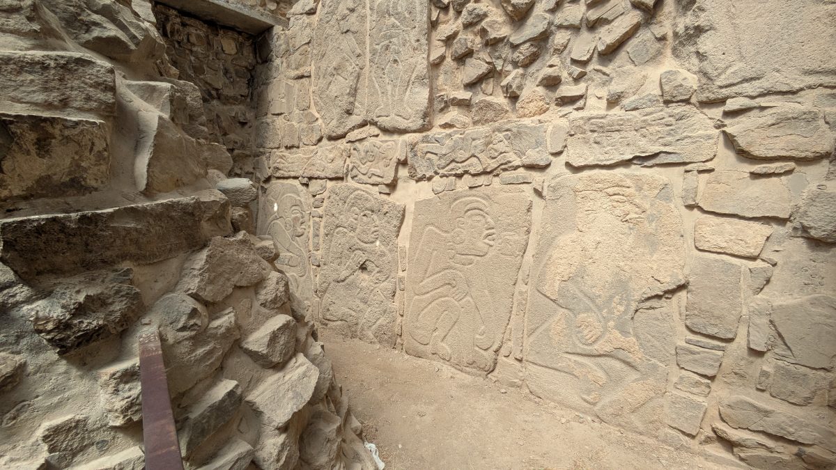 Close-up of original Danzantes carvings in Building L at Monte Alban