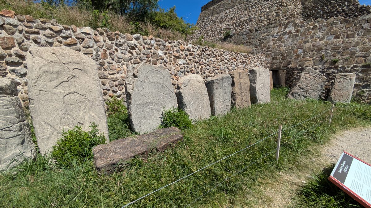 Gallery of the Danzantes carved stone figures at Monte Alban
