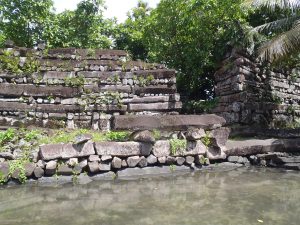 Stepped basalt terrace beside a tidal channel at Nan Madol
