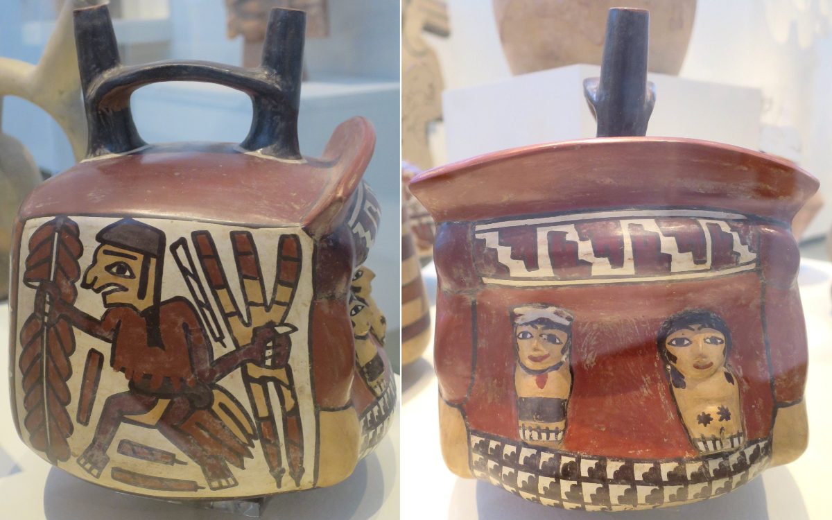 A double-spout ceramic vessel crafted by the ancient Nazca culture