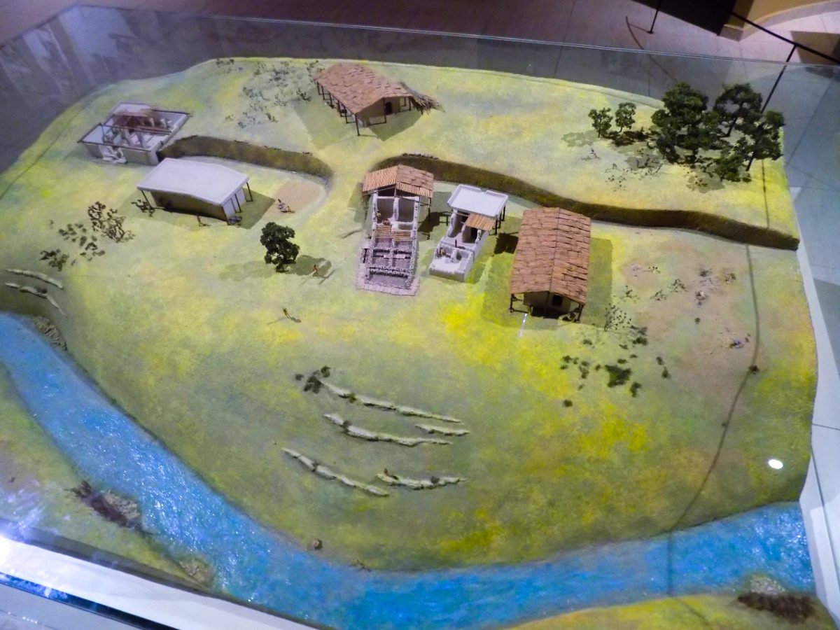 Second view of the Nevali Cori excavation site model showing the cult building layout