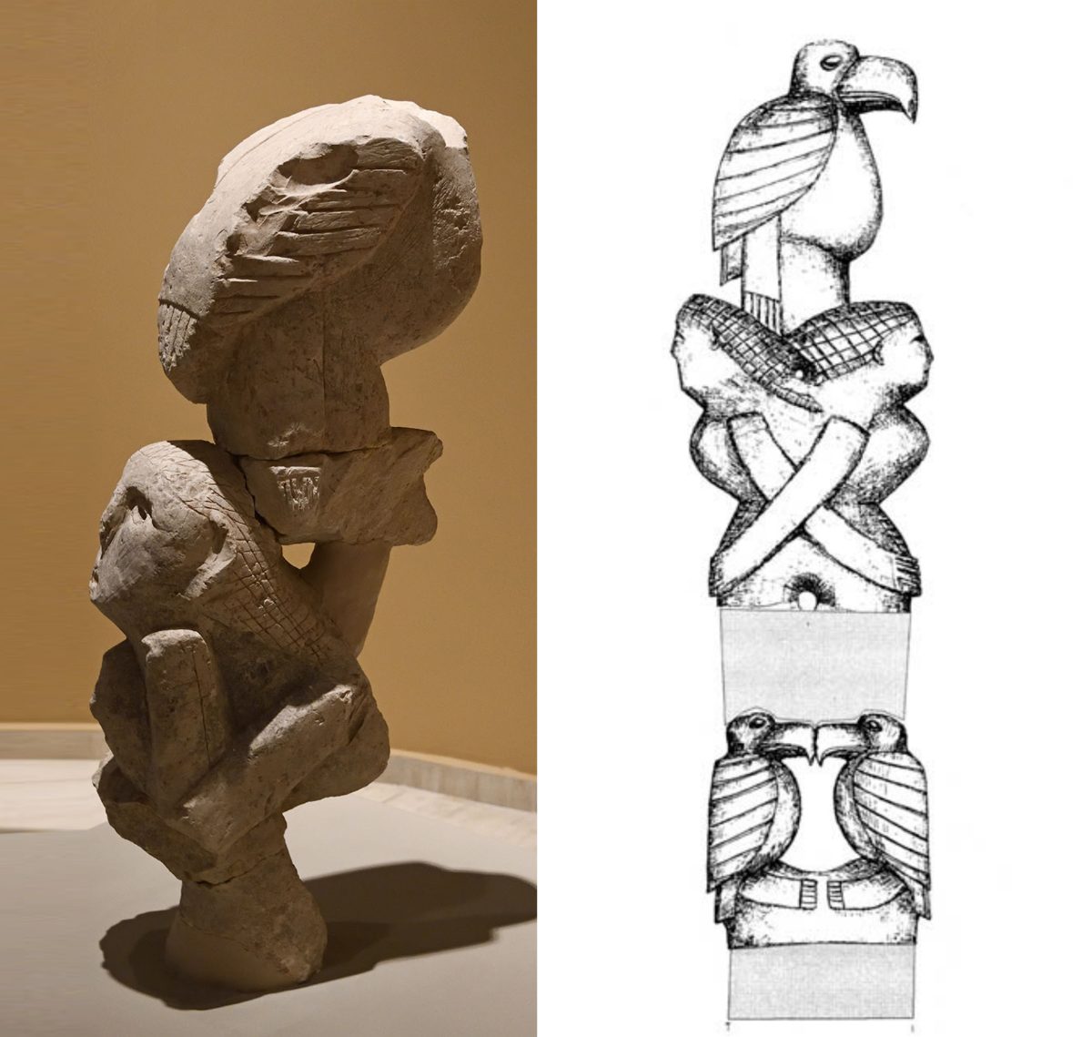 Tentative reconstruction drawing of the totem pole-like pillar from Nevali Cori