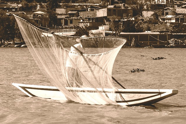 A fisherman using a traditional butterfly net near Janitzio Island, an iconic image of Purépecha lake life