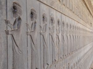Carved reliefs of tribute bearers on the Apadana staircase