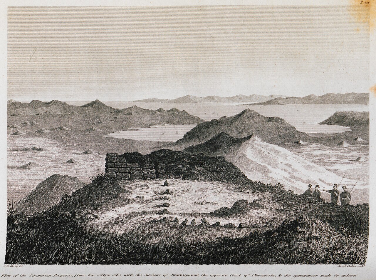 View of the Cimmerian Bosporus, from the Altyn Abo, with the harbour of Ponticapaeum, the opposite Coast of Phanagoria, - Clarke Edward Daniel - 1810.jpg