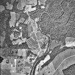 An aerial view of the vast earthworks at Poverty Point, Louisiana