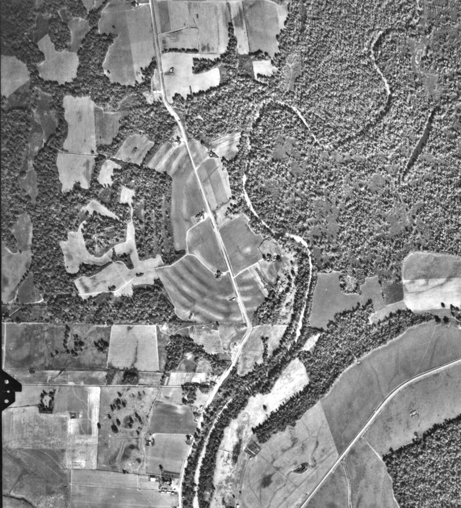 An aerial view of the vast earthworks at Poverty Point, Louisiana