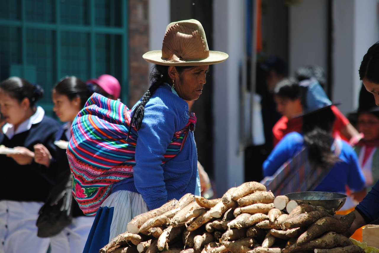 Indigenous woman with handmade textiles at market