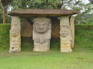 Stone statues at the San Agustin Archaeological Park in Colombia