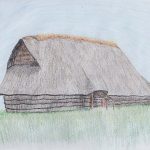 This is an illustration of what a longhouse in the Sannai Maruyama settlement would have looked like during the Jomon pe