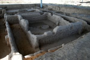 Uncovered house foundations and wall lines at Sarazm