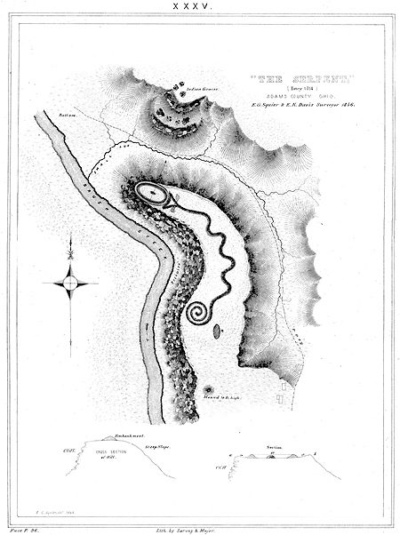 Ground-level view of the winding earthen ridge of Serpent Mound