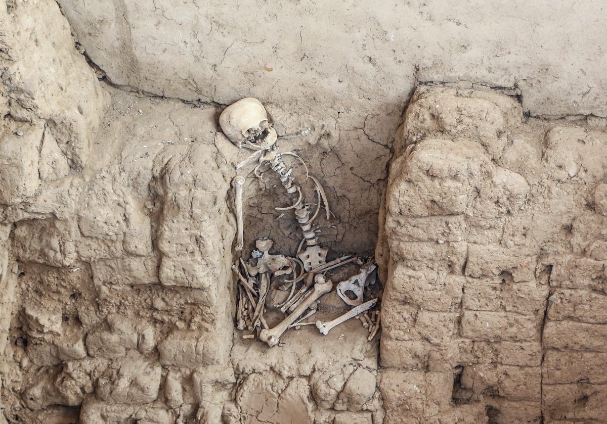 Excavated burial chamber at the Sipan royal tomb site