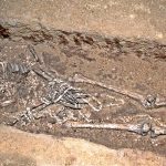 Man in an Upper Paleolithic burial in Sunghir, Russia. The site is approximately 28,000 to 30,000 years old
