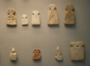 The famous eye idols of Tell Brak, small votive figures with staring eyes