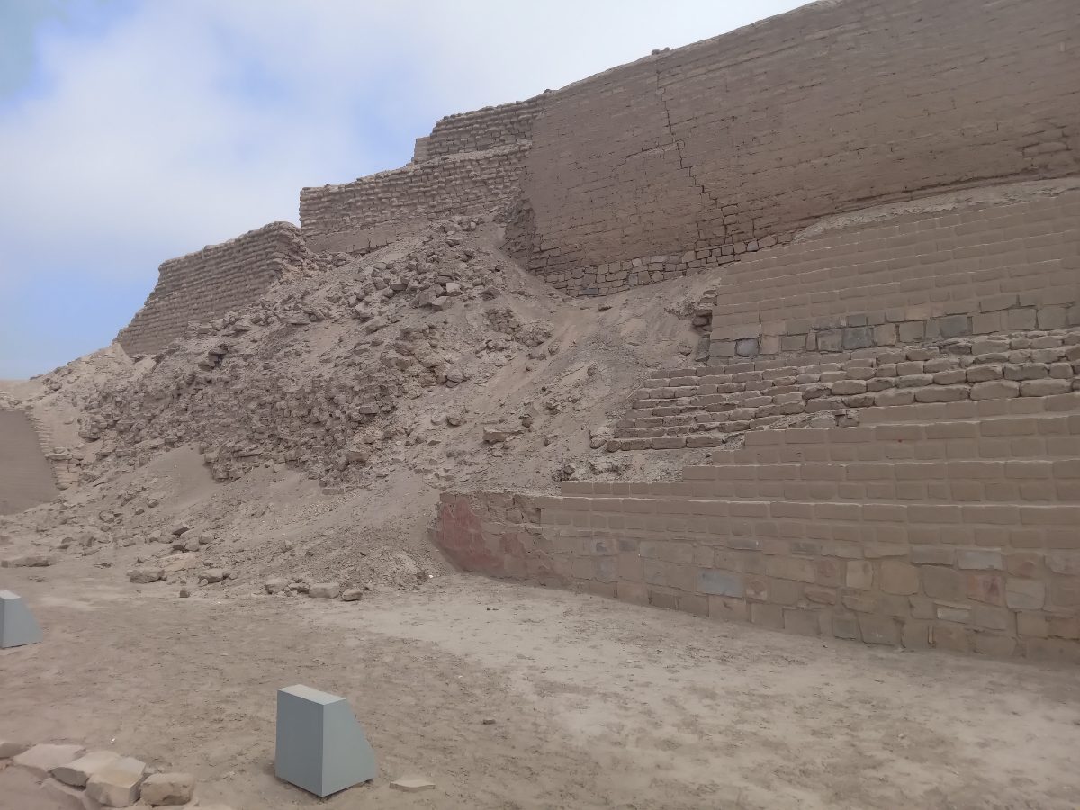 View of the Temple of the Sun pyramid at Pachacamac overlooking the coast