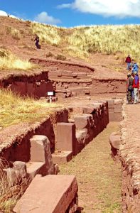 The Akapana stepped pyramid at the Tiwanaku archaeological site in Bolivia