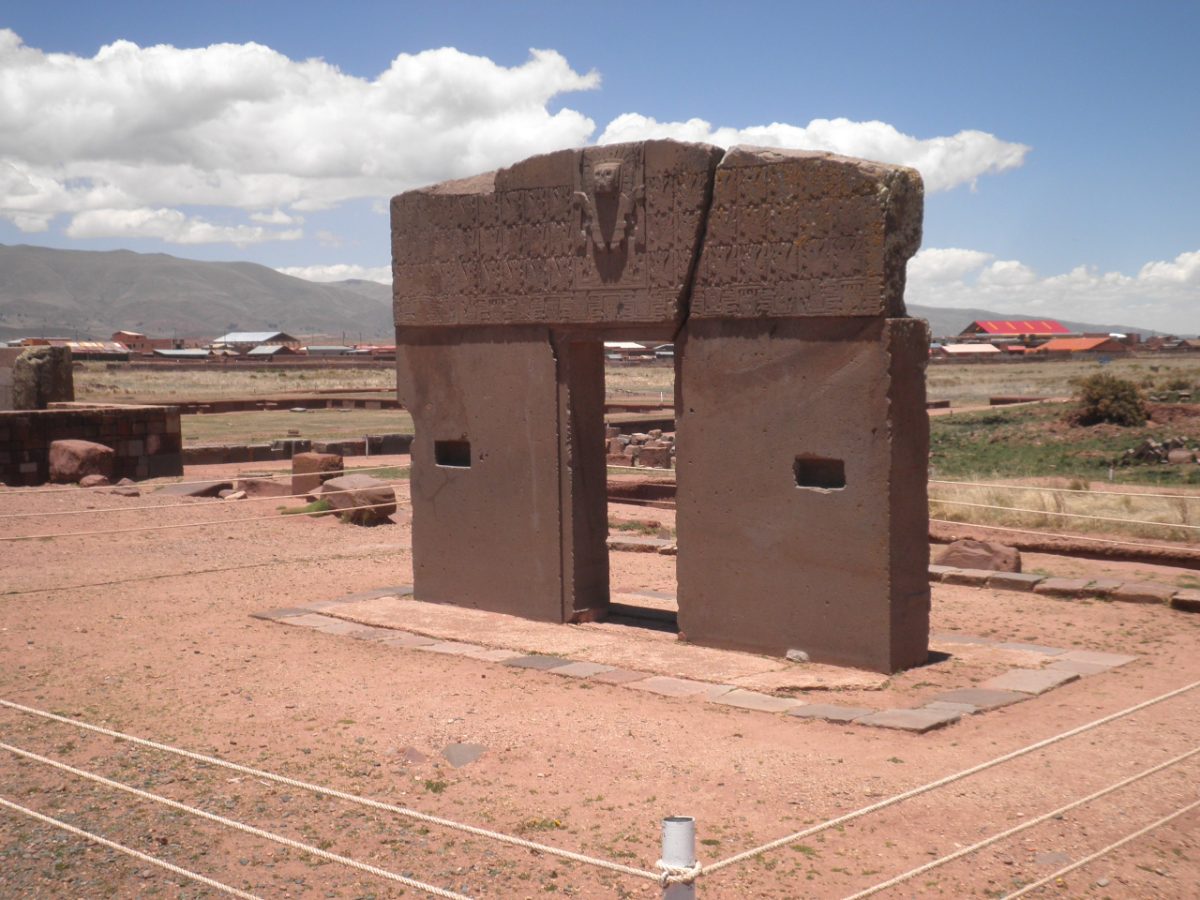 The Gate of the Sun at Tiwanaku, a carved monolithic stone gateway in Bolivia