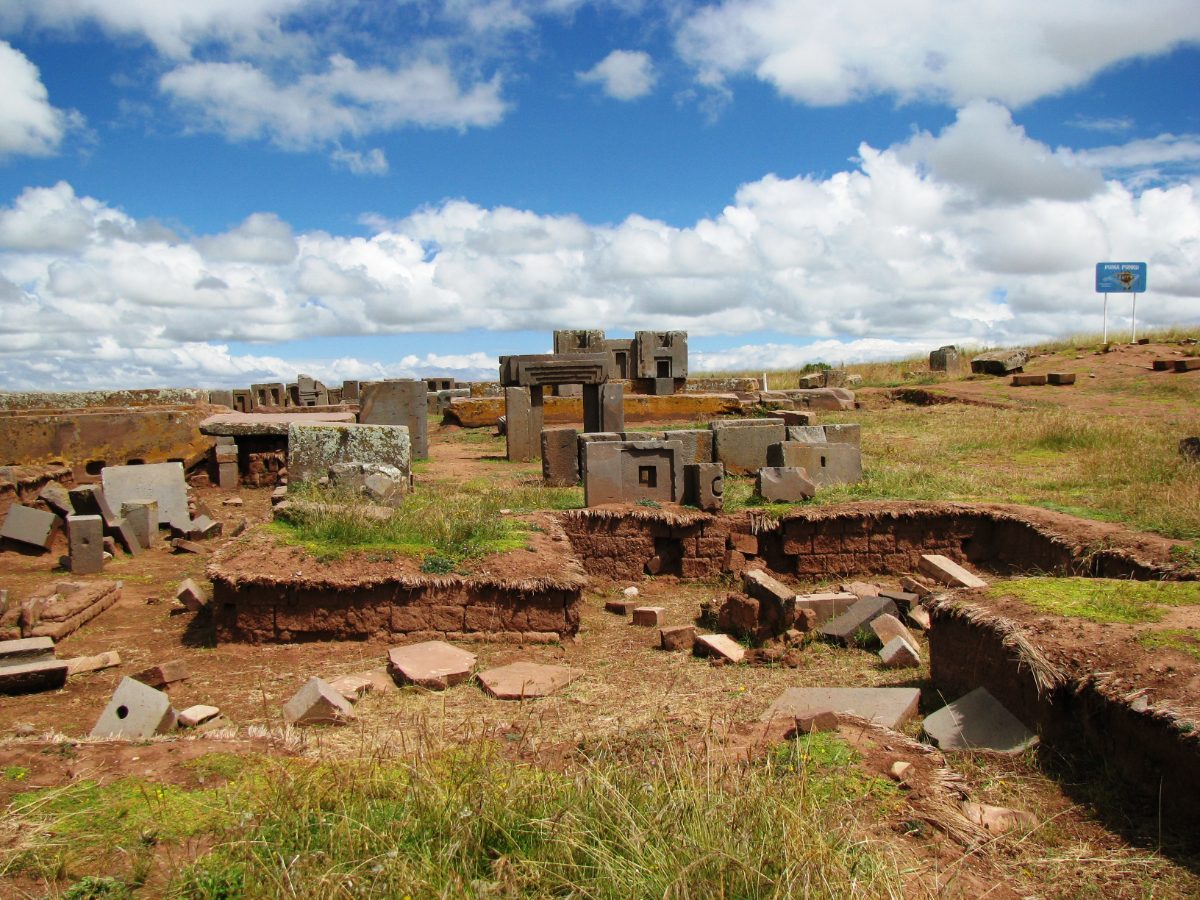 Carved stone blocks at the Pumapunku complex near Tiwanaku