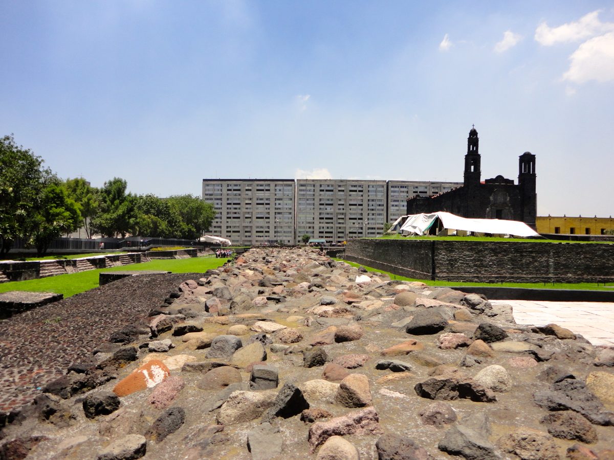 Ancient ceremonial platform ruins at the Tlatelolco archaeological zone